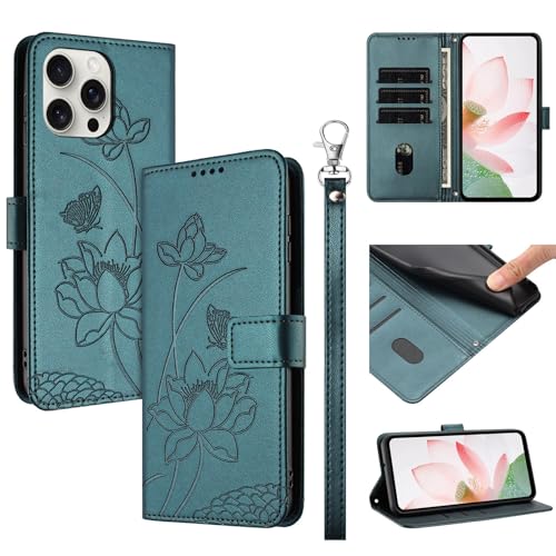 Étui iPhone 16 Plus portefeuille cuir clapet magnétique avec dragonne de transport