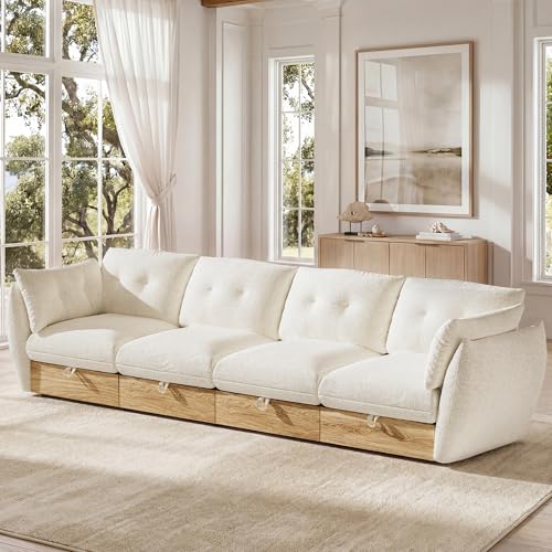 Image of 134 inch 4-Seater Cloud Couch Sectional Modular Sofa with Storage, Modular Deep Seat Couch Oversized Sofa with Ottoman, Armrest Pillow, Easy Assembly for Living Room, Apartment, Office, Ivory