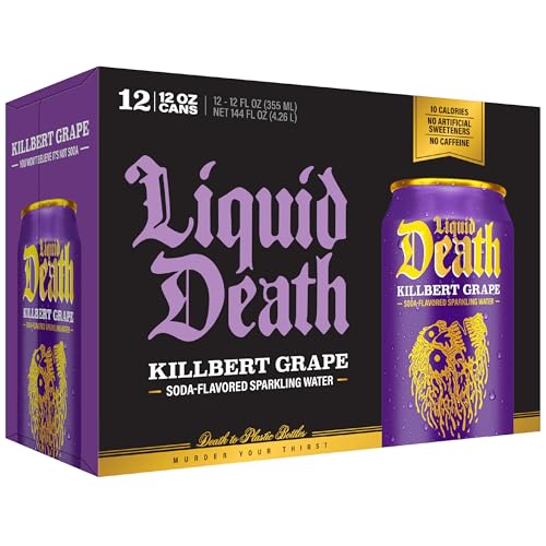 Image of Liquid Death Soda-Flavored Sparkling Water - Killbert Grape, Less Sugar*, Huge Flavor, No Caffeine, No Artificial Sweeteners, 12 Fl Oz (Pack of 12)