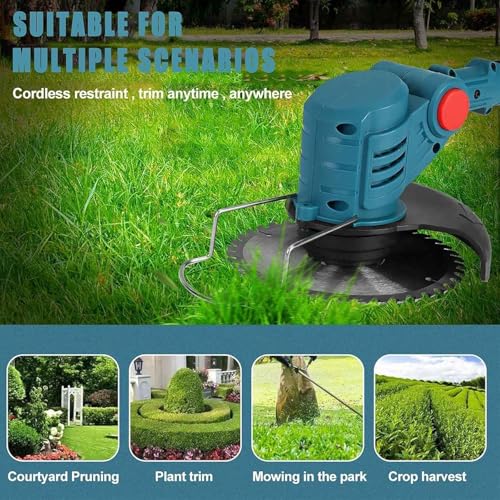 Image of Electric Wireless Rechargeable Edge Cutter 48V - 25cm Cutting Width | 2-in-1 Mower & Trimmer | Adjustable Height | 3 Blade Types | Lightweight & Portable | Lawns & Gardens (Blue)