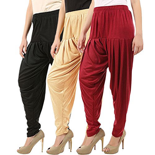 Image of Buy That Trendz Combo Offer (Pack of 3) Cotton Viscose Lycra Dhoti Patiyala Salwar Harem Bottoms Pants for Womens (White, Maroon, Black)