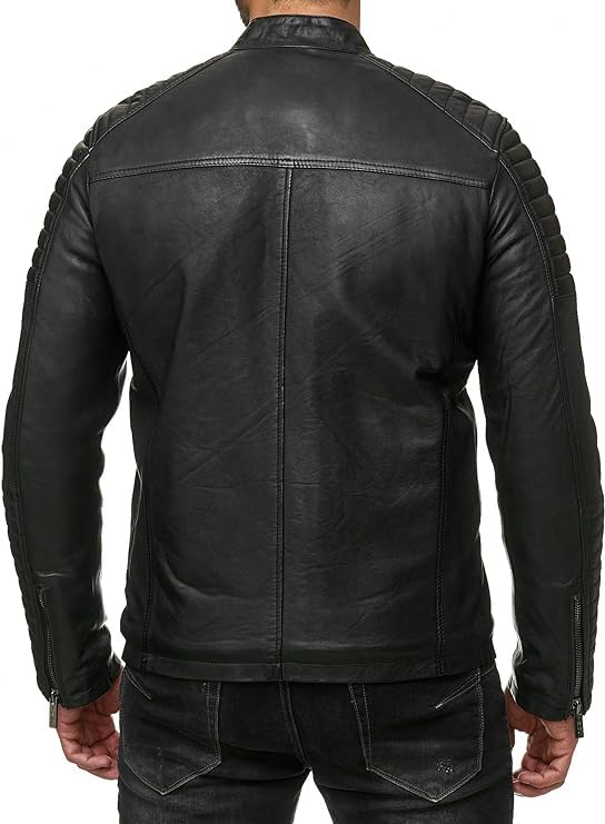 Image of Blaq Ash Men's Faux Leather Hooded Motorcycle Jacket, Zip-Up, with Pockets Removable Hood