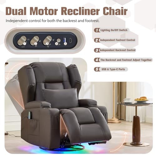 Sillón reclinable eléctrico marrón de cuero sintético miniatura 4