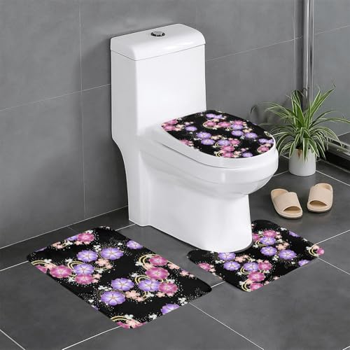 梅の花 和風 トイレマット 3点セット フタカバー 浴室足ふきマット 吸水 速乾 滑り止め 抗菌 防臭 洗える ふわふわ プレゼント 40x60cm