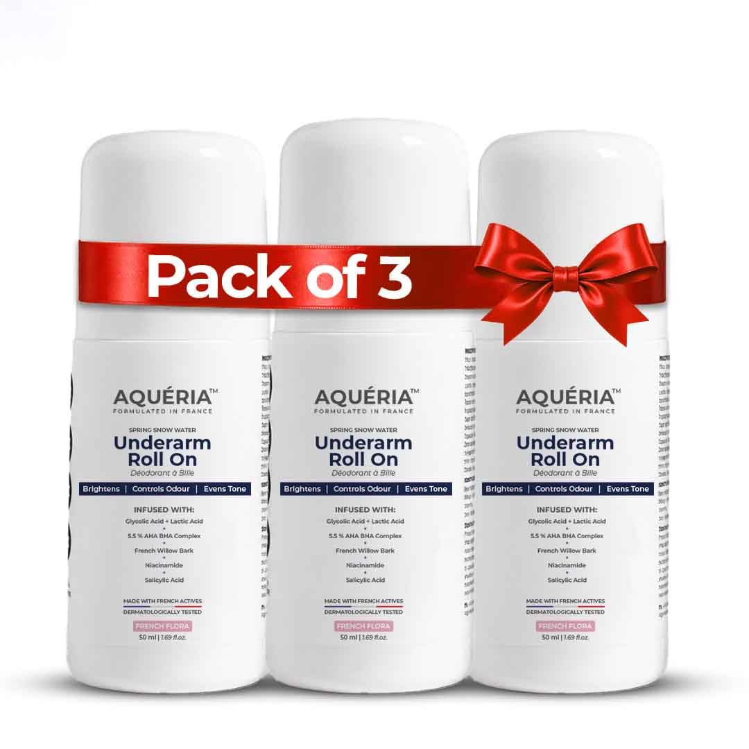 Aqueria Pack of 3 5.5% AHA BHA French Underarm Brightening Roll On | 48H Odour Control | Flora Fragrance with 2% Niacinamide | Multi Actives, Glycolic Acid, Lactic Acid | Prevents Odor, Kills Bacteria | Exfoliates, Reduces Pigmentation & Discoloration for Even-Toned Underarms | Brightens Skin & Exfoliates Underarm | Alcohol & Aluminium Free | Deodorant for Men & Women | (50ml x 3)-picture-12