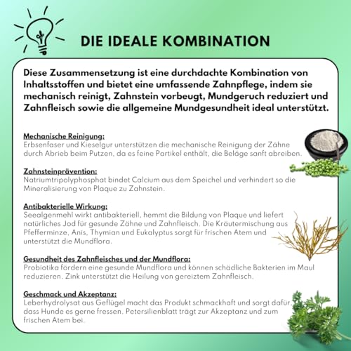 people who kaer Zahn Frische Pulver für Hunde, 3 x 200g – 2-in-1 Zahnpasta & Ergänzungsfutter, Zahnpflege Hund, unterstützt bei Maulgeruch & Zahnstein, Zahnpulver Hund, Hundezahnpasta