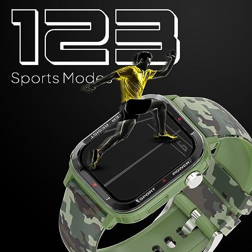 Image of Fire-Boltt Tank 1.85 inch Outdoor Rugged Bluetooth Calling Smart Watch, 123 Sports Mode, 8 UI Interactions, Built in Speaker & Mic, 7 Days Battery (Camo Green)