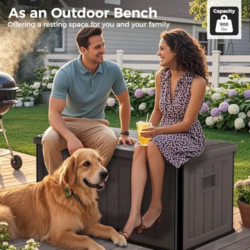 Jocoevol Outdoor Storage Deck Box 100 Gallon, UV Resistant & Waterproof Deck Box with Double-Wall Construction, Lockable Storage Bins Container for Pool Patio Garden