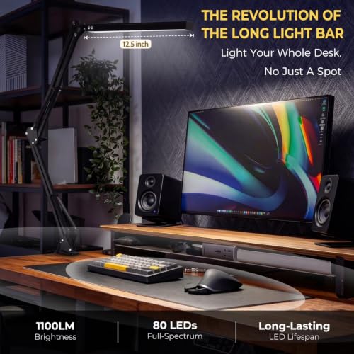 Image of Swing Arm LED Desk Lamp with Clamp, USB Powered Dimmable Table Lamp, 3 Color Modes & Adjustable Brightness, 360 Flexible Gooseneck Architect Light for Study, Office, Reading & Workbench