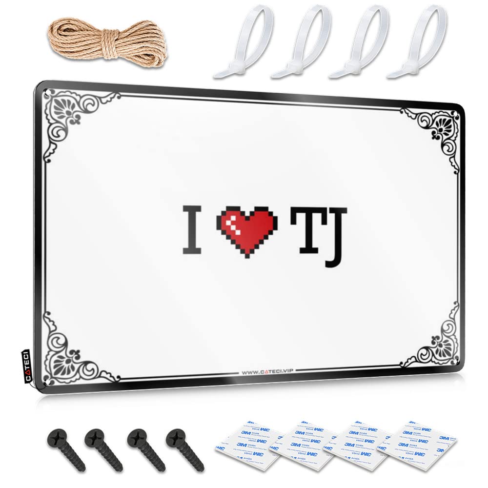 I Love Tj Distressed Tin Metal Decor | Guest Vintage Style Soft Area Basement Decoration Easy Hang(30X40CM)