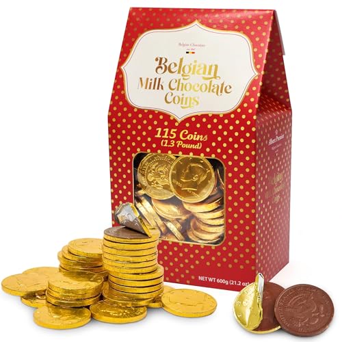 Belgian Milk Chocolate Gold Coins Bulk - Approx 115 Individually Wrapped Chocolate Coins Box For St...