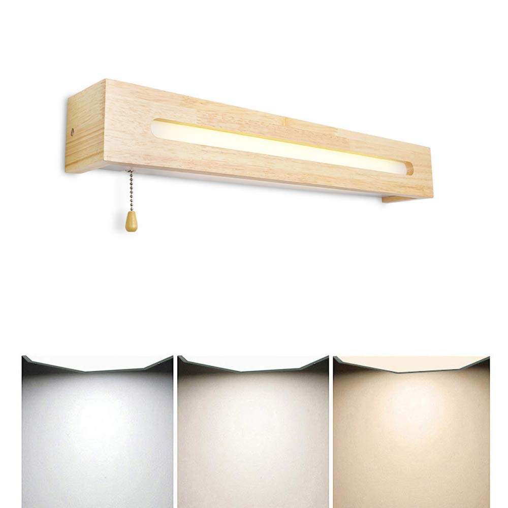 YIHANSS Bathroom Mirror Lamps, LED Mirror Lights Wood Bedside Lamps for Bedrooms with Pull Cord Switch 3 Color Modes Wall Sconce Cabinet Light Lighting Toilet Mirror Bath Etc