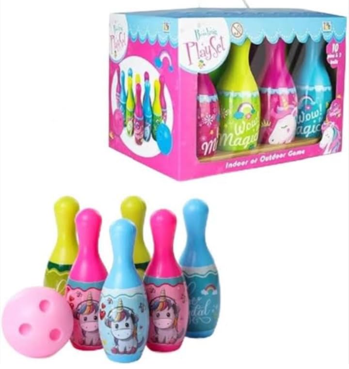 Unicorn Bowling Game Set, 6 Large Pins & 1 Ball, Multicolour foor Game Indoor Game Toy for Kids Pack of 1