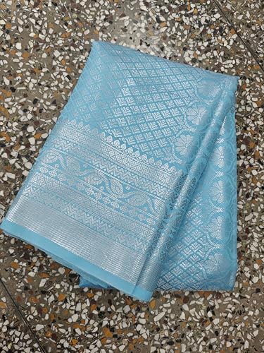 Image of NEW COLLECTION Sky Blue Silver Zari Sarees for Women Woven Kanjivaram Original Bnarasi Zari Silver Brocade Silk Saree Traditional Wedding Banarasi Silk Kanjivaram Pattu Saree Sky Blue Color Sari