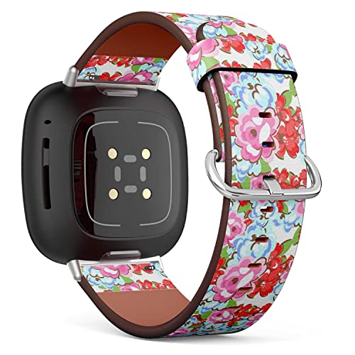 CJBROES Replacement Leather Watch Band, Compatible with Fitbit Versa 3 and Fitbit Sense of Wristband Bracelet Accessory - Elegance Floral
