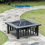 Multifunctional Fire Pit Table 32 inch Square Metal Firepit Stove Backyard Patio Garden Fireplace for Camping, Outdoor Heating, Bonfire and Picnic - Image 5