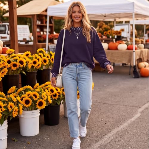 Mock Neck Sweatshirt Women Patchwork Scalloped Edge Polka Dot Pullover - image 7