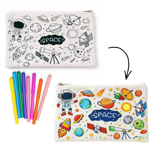 Image of Digitox DIY Space Painting Kit for Kids | Paint Your Own Zipper Pouch | Space Craft Kit with Astronaut, Rocket, Planet, Alien & Satellite Designs | Art & Craft Activity, Birthday Return Gift for Boys & Girls 3-7 Years
