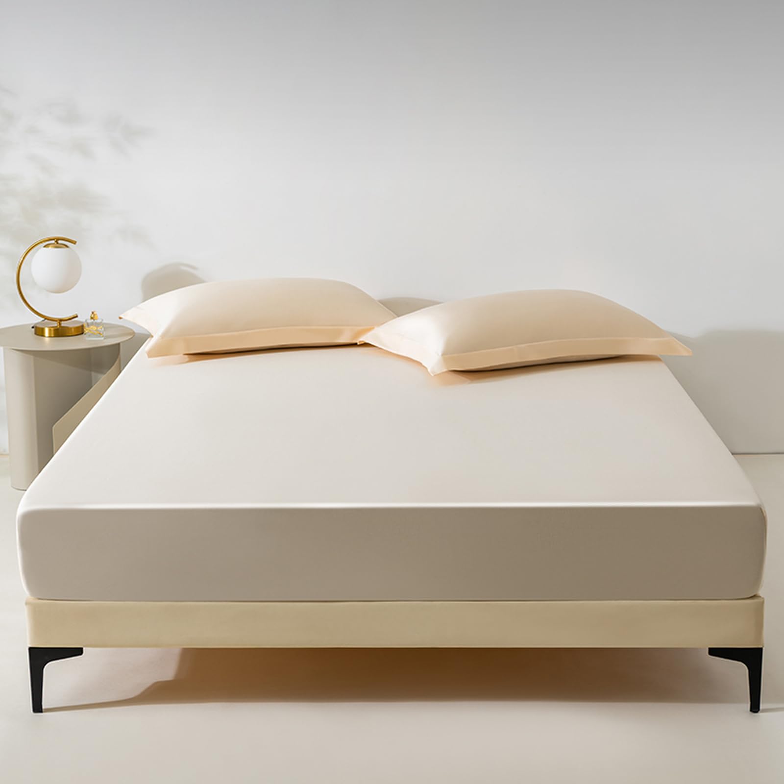Drap housse 120x200 kaki clair en coton naturel pour supprimer les plis du lit