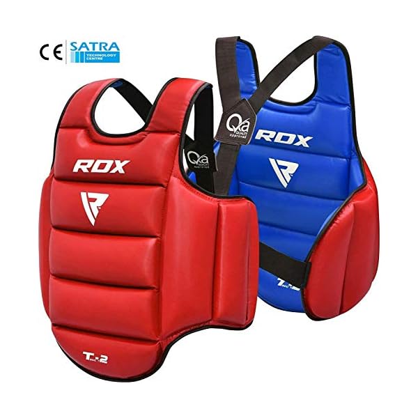 RDX Boxing Chest Guard Reversible, Kickboxing MMA Muay Thai Body Protector, Sparring Training Punching, Adjustable Shield, Martial Arts Upper Belly Rib Pad, Taekwondo Vest (Red, L/XL)