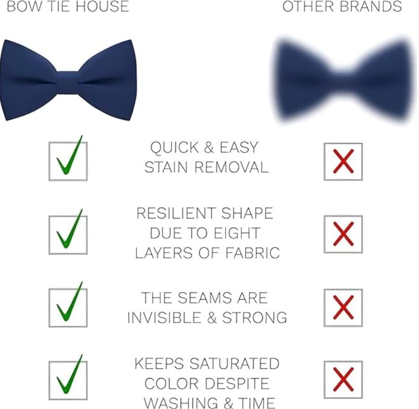 Image of Bow Tie for Men Classic Solid Colour Pre-Tied Satin Formal Tuxedo Bowtie Adjustable Length Clip on Design for Adults Elegant Double Fold Ties for Boys and Men's Party Accessories