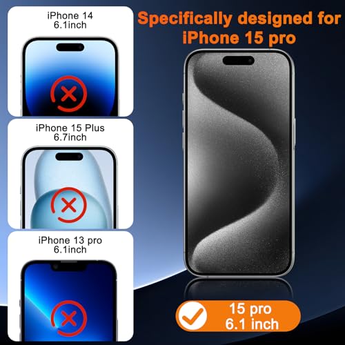 SIBEITU 3 Pack for iPhone 15 Pro Screen Protector with 3 Pack Camera Lens Cover Protector Accessories, 6.1 Inch HD Clear 9H Hardness Tempered Glass Film, Case Friendly & Scratch Resistent
