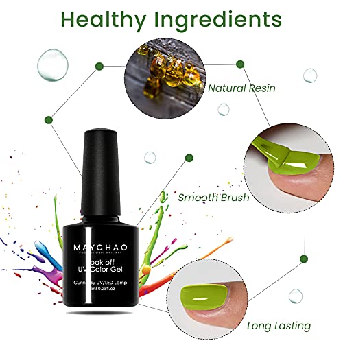 Gel Nagellack Grün, MAYCHAO Shellac Gellack UV 7.3ml Einzelflasche Ungiftiger Gel Nagellack, Schellack Nagellack für… – Bild 3