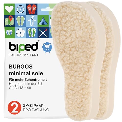 biped minimal sole BURGOS - 2 Paar Winter Einlegesohlen für Barfußschuhe - Wärmende Lammwollsohlen – Passen in Minimalschuhe für Erwachsene und Kinder(24)