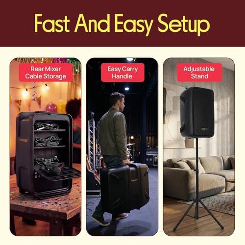 Image of Pyle PA Speaker DJ Mixer Bundle - 300 W Portable Wireless Bluetooth Sound System with USB SD XLR 1 /4 inch RCA Inputs - Dual Speaker, Mixer, Microphone, Stand, Cable - for Home /Outdoor Party