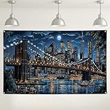 Fondo de escena nocturna de puente, fondo de fotografía de iluminación urbana, perfecto para fiestas y eventos, decoración de interiores y exteriores, 71 x 43 pulgadas