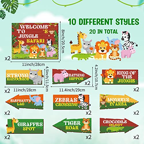 Image of Hooqict 20 Pieces Safari Party Sign for Welcome to Jungle Safari Theme Party Decorations Directional Signs Classroom Wild Animal Birthday Party Decorations Zoo Party Supplies
