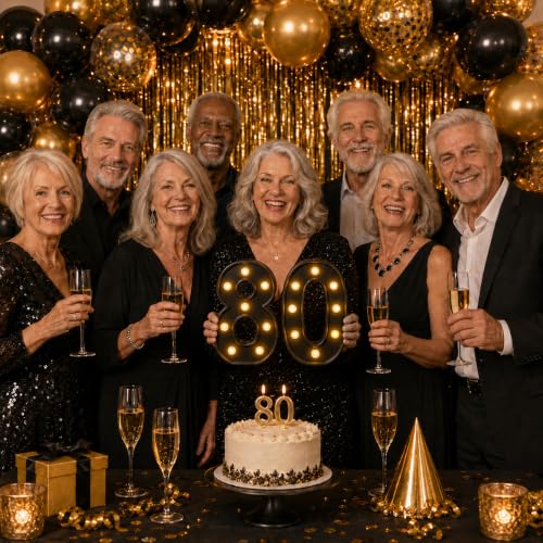 Image of 80 Light up Numbers Battery-Operated Light-Up for Party Black | 80th Birthday Decorations for Women Men Party Decoration 80th Birthday Gifts for Women