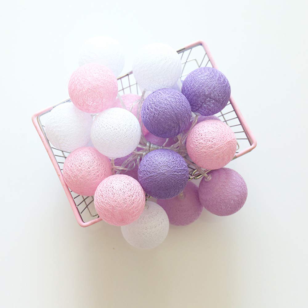 6cm Christmas Cotton Ball LED String Lights, DOTBUY Battery Operated Fairy Lights Xmas Decoration for Indoor outdoor Holiday Party Decor Garlands (Dream Purple,3.3M/20LED)