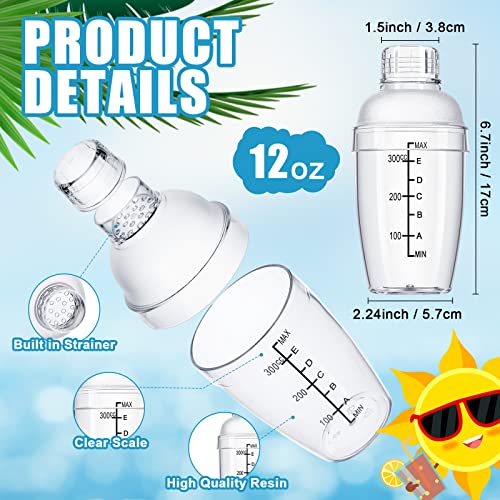 Lallisa 12 Pcs Plastic Cocktail Shaker Drink Mixer With Scales And Strainer Top Clear Shaker Cup With Measurements Plastic Bar Mixing Tool For Tea Coffee Boba Milk thumb #1
