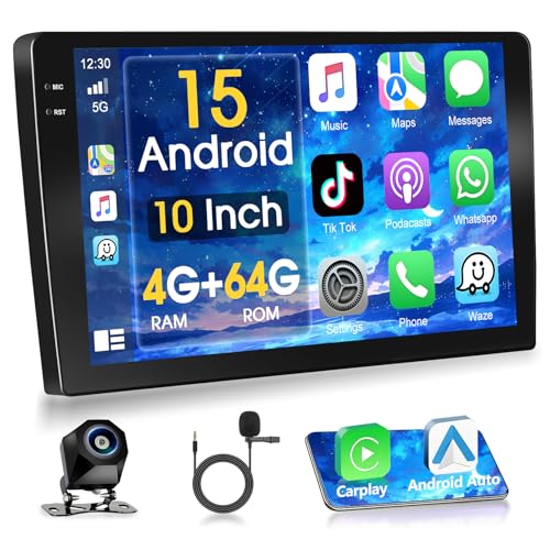 Autorradio Estéreo Motorsi 2 DIN 4G+64G de 10'' y 1280P con Sistema Android 15, A-pple CarPlay, Android Auto, GPS, Bluetooth 5.0, WiFi, FM/RDS, 2 USB, Compatible con Dab+, OBD2