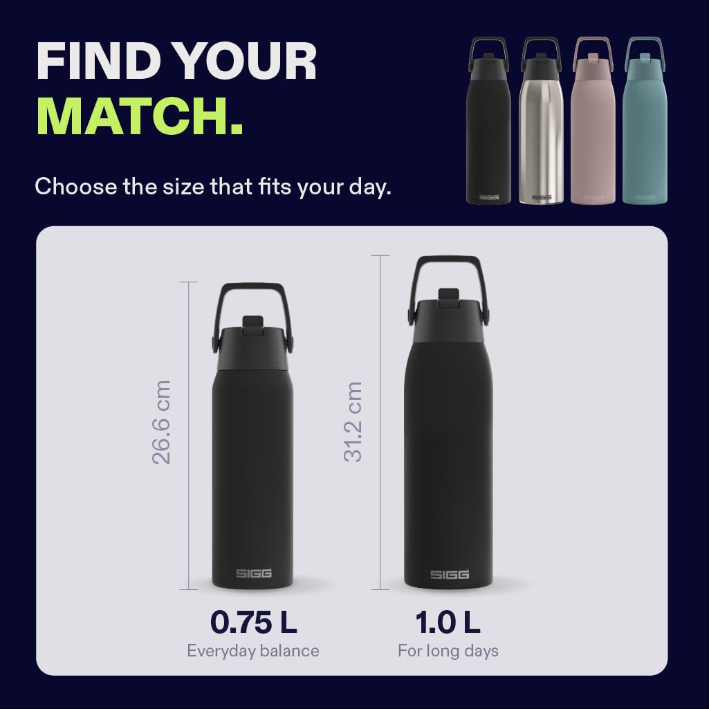 SIGG - Gourde Isotherme - Bouteille Thermos Shield Therm FLIP Black - Anti-fuite - Compatible lave-vaisselle - Sans BPA - 90% acier inoxydable recyclé - Noir - 1L
