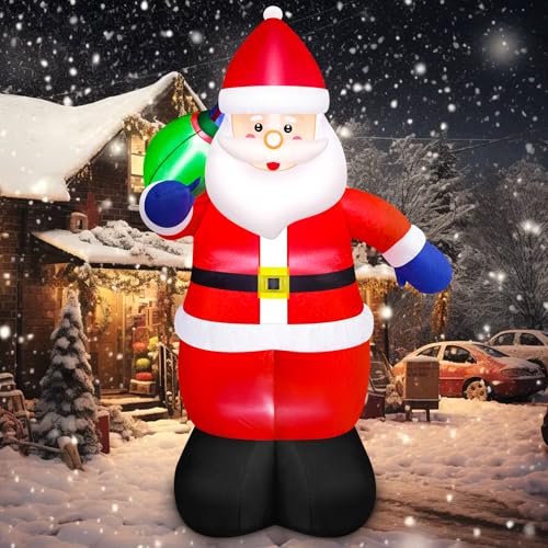 Danxilu Papá Noel inflable de Navidad de 8 pies con bolsa de regalo, decoraciones inflables de Navidad al aire libre, luces LED integradas para Navidad, jardín, vacaciones, fiesta, patio, césped y