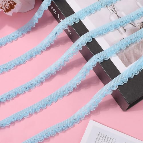 GORGECRAFT 9m Stretch Trim Elastic Lace Ribbon 13mm Wide Lingerie Edge Trimming Flower Pattern Crocheted Fringe for DIY Sewing Crafts Garment Gift Wrapping Wedding Supplies Sky Blue - Image 4