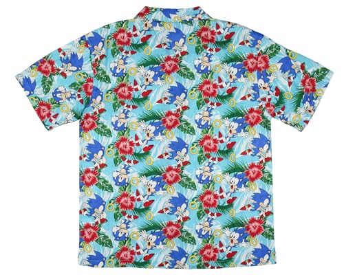 Sonic The Hedgehog Men's Hawaiian Floral Character Design Button-Up Woven Shirt4