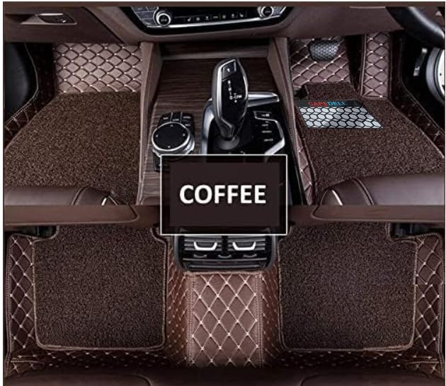Image of CAPEDELL 7D Premium Car Floor Mat Compatible with XUV 700 Facelift 6 Seater 2025||Luxury Leather Double Layered Mat||Set of 4pcs||Waterproof and Washable||Colour:-Coffee with Golden