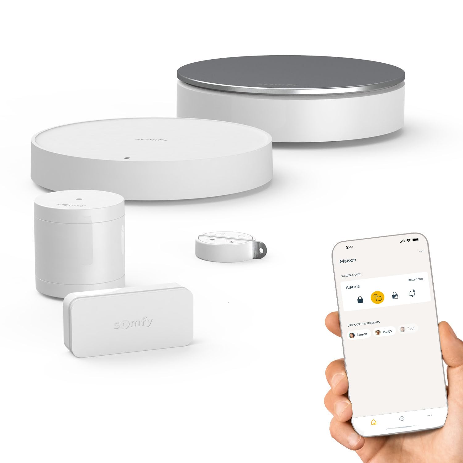 Somfy 1875279 - Home Alarm Essential Starter Pack - Système d'Alarme Maison sans Fil Connecté WiFi - 1 IntelliTAG - 1 détecteur de Mouvement - 1 Badge - Compatible Alexa, Assistant Google et Tahoma