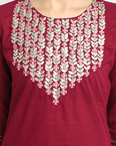 Image of Rajnandini Women's Cambric Cotton Solid Pure Embroidered Kurta Set With Dupatta