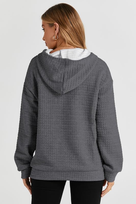 SHEWIN Womens Hoodies Casual Long Sleeve Drawstring Waffle Pullover Tops Loose Hooded Sweatshirt with Pocket - Image 5