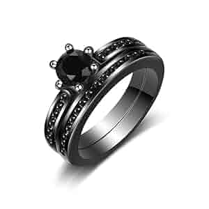 Amazon.com: Tobestu Womens Black Wedding Rings Set Round CZ