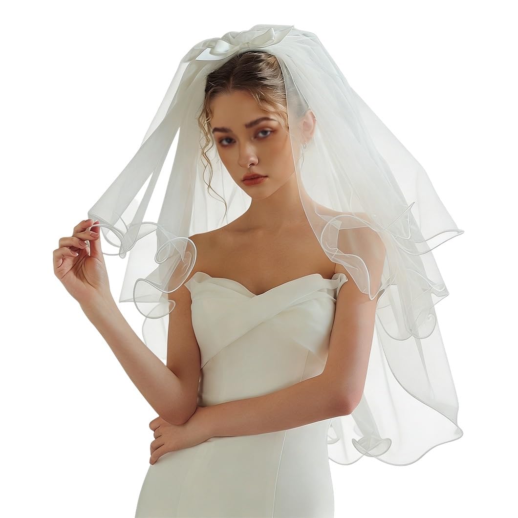 Voile de mariée blanc cassé 3 épaisseurs 85x150 cm avec peigne