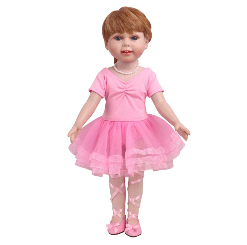 DUORUI Doll Clothes Ballet Dress Outfit Lace for American Girl Doll 18 inch, Pink, 18-inch - Image 2