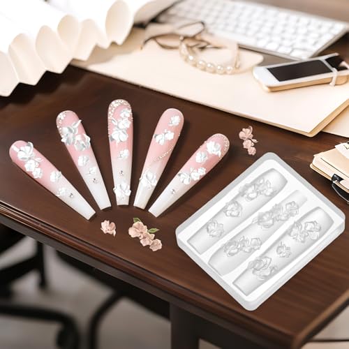 simarro 3D Lotus Flower Nail Art Mold Silicone Carving Template, Lotus Design Molds Flower Blossom Petals Nail Decor Supplies Accessories for DIY(Petal Silicone Mold)