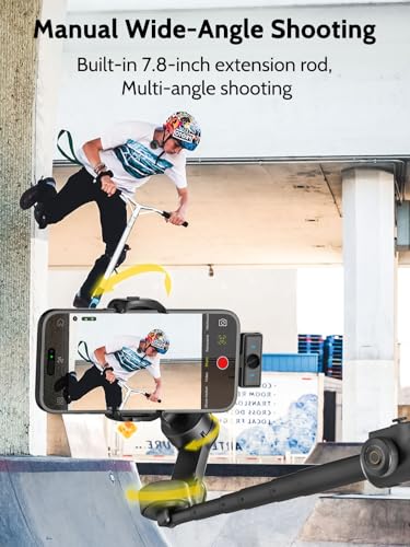 Image of AOCHUAN Gimbal Stabilizer for iPhone & Android,3-Axis Phone Gimbal w /Wireless Lavalier Microphone,Built-in 7.8 inch Extension Pole,OLED Display,Phone Stabilizer for Video Recording TikTok(V8 Mic Kit)