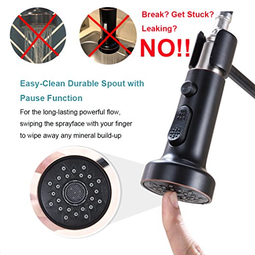 GICASA Commercial Single Handle Kitchen Faucet Oil Rubbed Bronze, Industrial Farmhouse Spring Faucet Pull Down Kitchen Sink Faucet with Pull Out Sprayer