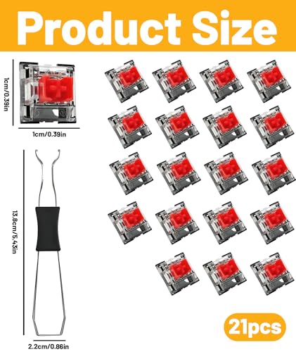 Image of 20 Pack Red Switches, Mechanical Keyboard Switches, Linear 45G Force, Dustproof Hot-Swappable, with 1 Switch Puller, for Gaming and Office Typing
